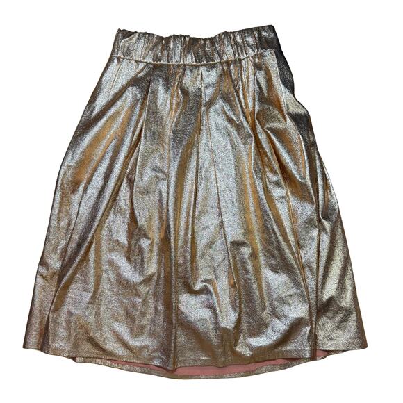 Moulinette Soeur Foil Cooper Pleated Skirt Size XS Rose Gold Anthropologie Rave - Picture 3 of 7